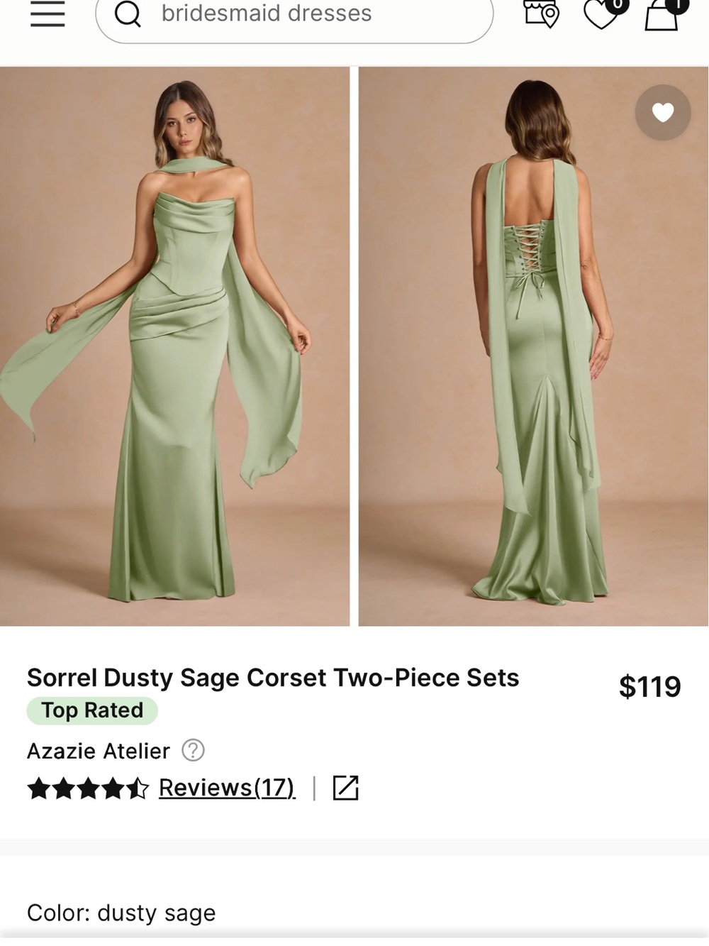 Azazie Dusty Sage Corset Two-Piece Maxi Dress